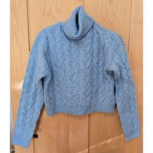 Jessica Simpson Womens Cable Knit Turtleneck Sweater M Cozy Blue